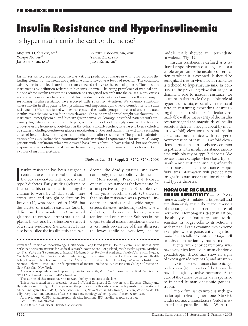 Insulin Resistance and Hyperinsulinemia Is Hyperinsulinemia the Cart Or the Horse?