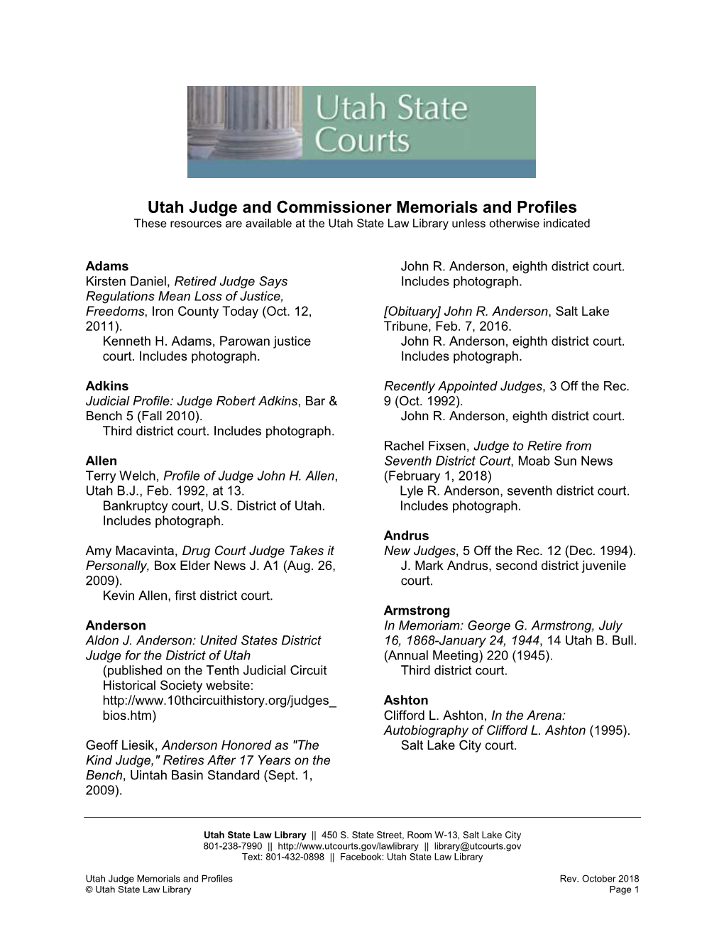 Utah Judge Memorials & Profiles