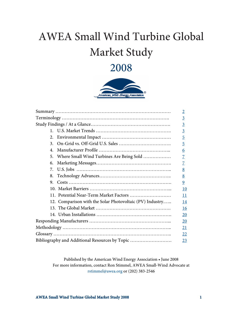 AWEA Small Wind Turbine Global Market Study 2008