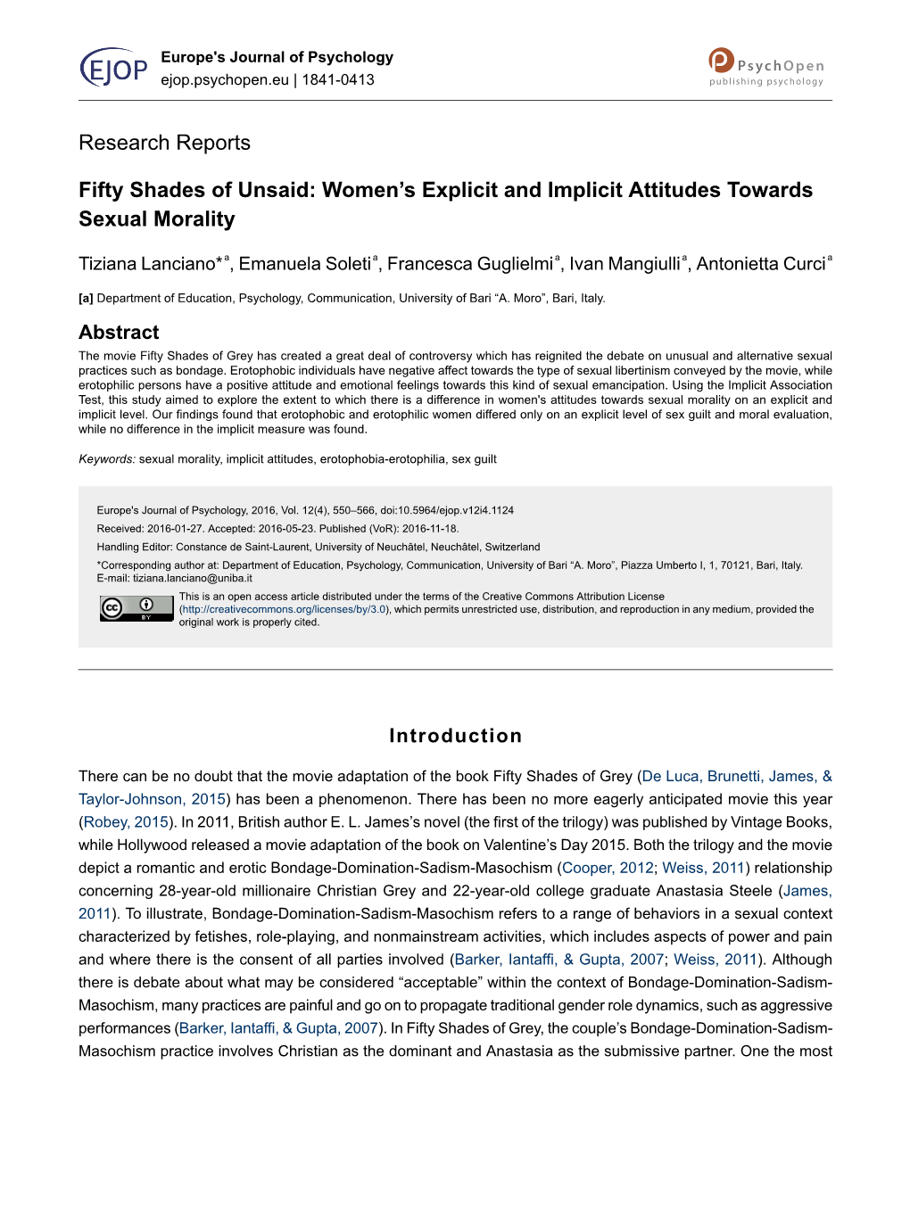 Fifty Shades of Unsaid: Women’S Explicit and Implicit Attitudes Towards Sexual Morality