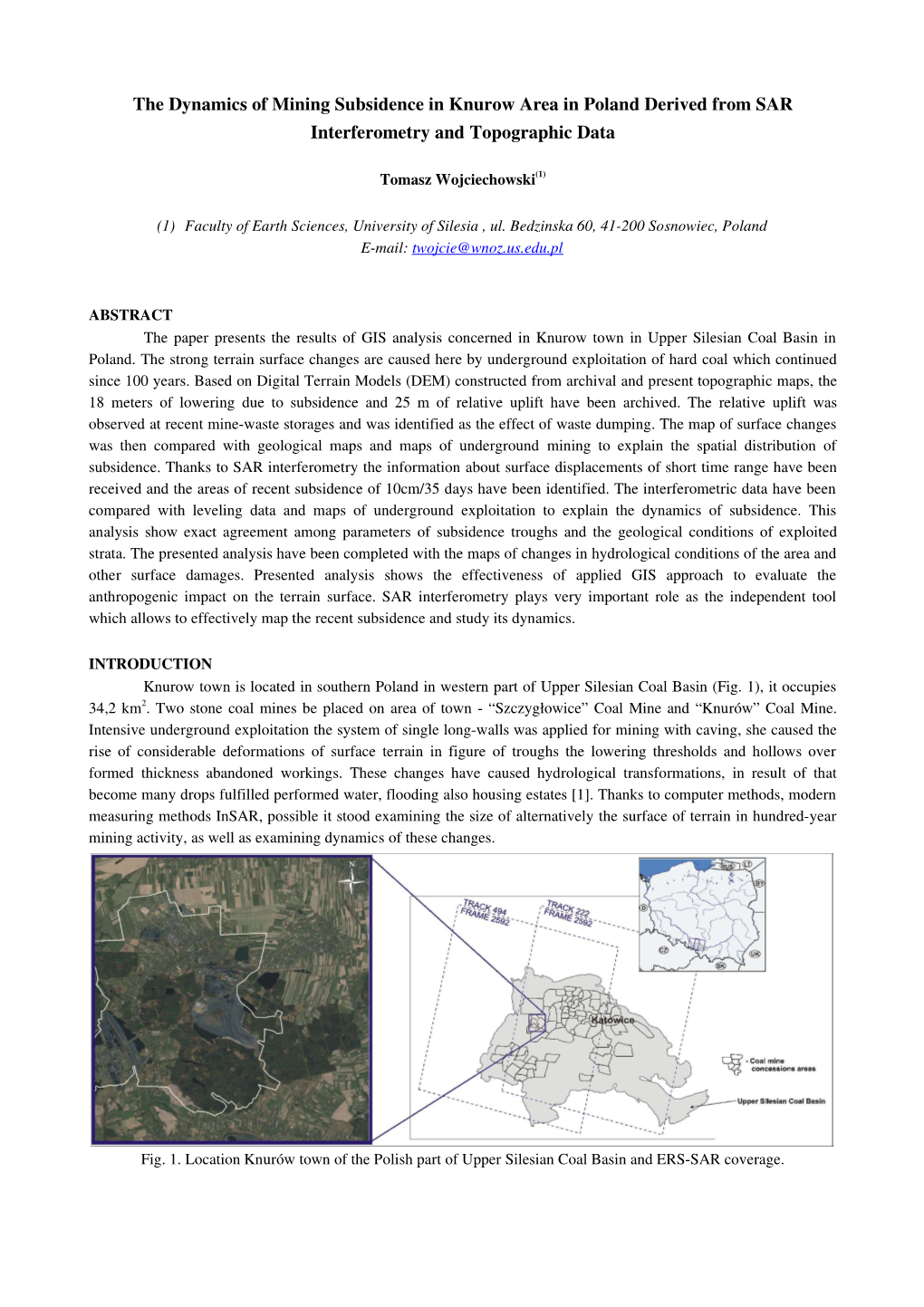 The Dynamics of Mining Subsidence in Knurow Area in Poland Derived from SAR Interferometry and Topographic Data