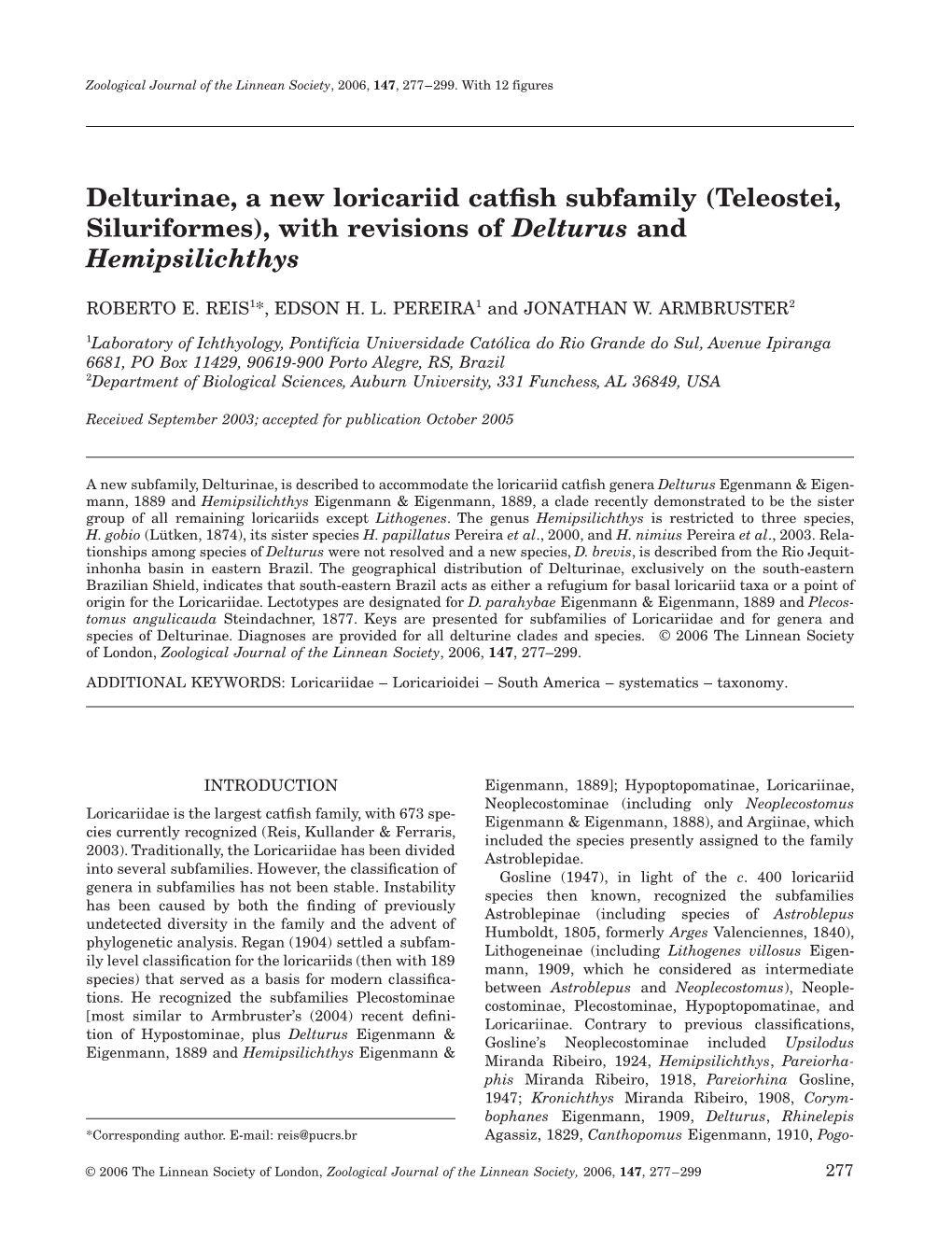 Delturinae, a New Loricariid Catfish Subfamily (Teleostei, Siluriformes)