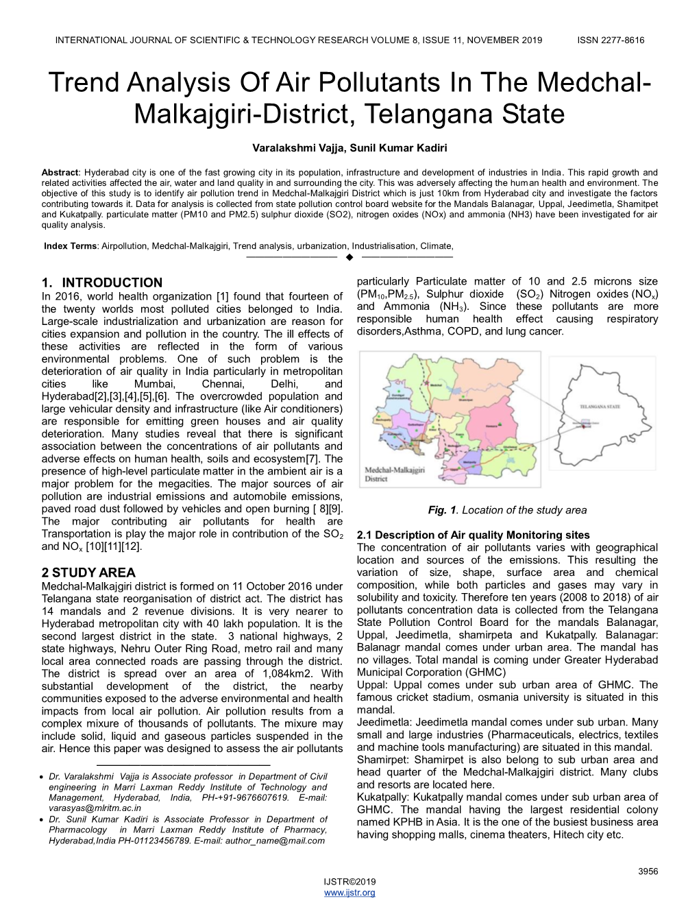 Trend Analysis of Air Pollutants in the Medchal- Malkajgiri-District, Telangana State