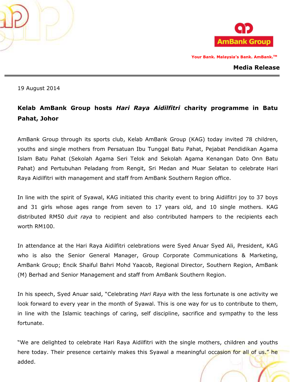20140819 Kelab Ambank Group Hosts Hari Raya Aidilfitri Charity