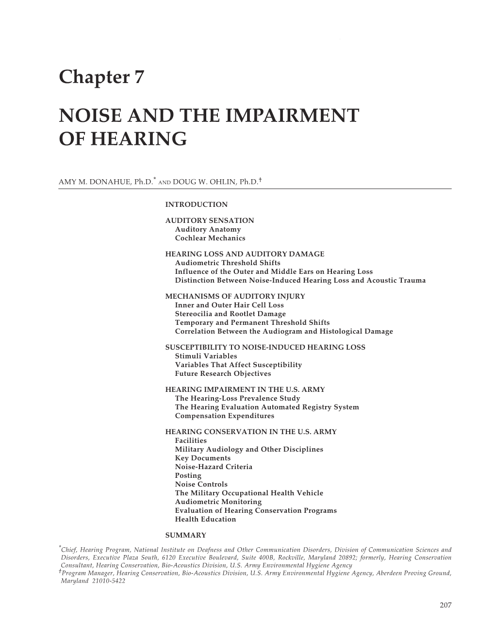 Occupational Health: the Soldier and the Industrial Base Chapter 7 Noise