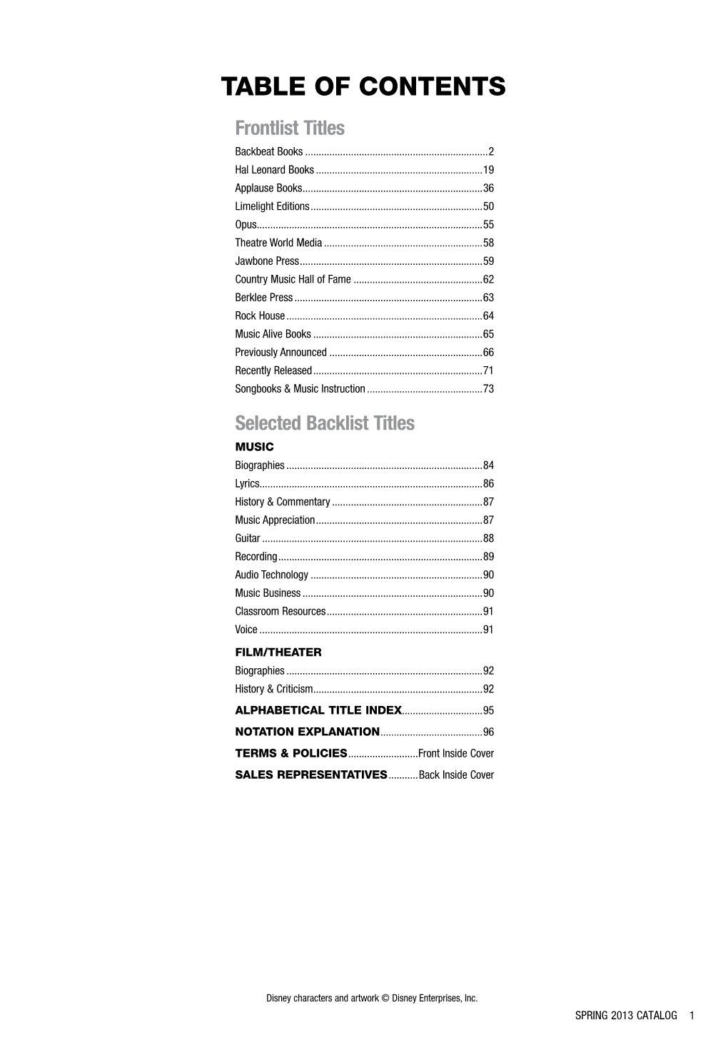 Table of Contents Frontlist Titles Backbeat Books