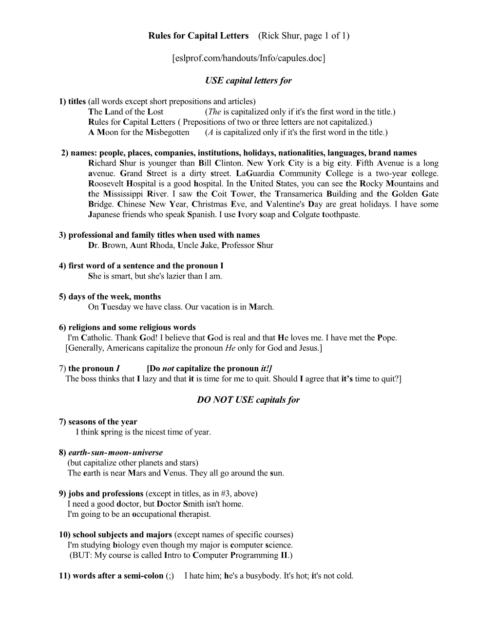 Rules for Capital Letters (Rick Shur, Page 1 of 1)