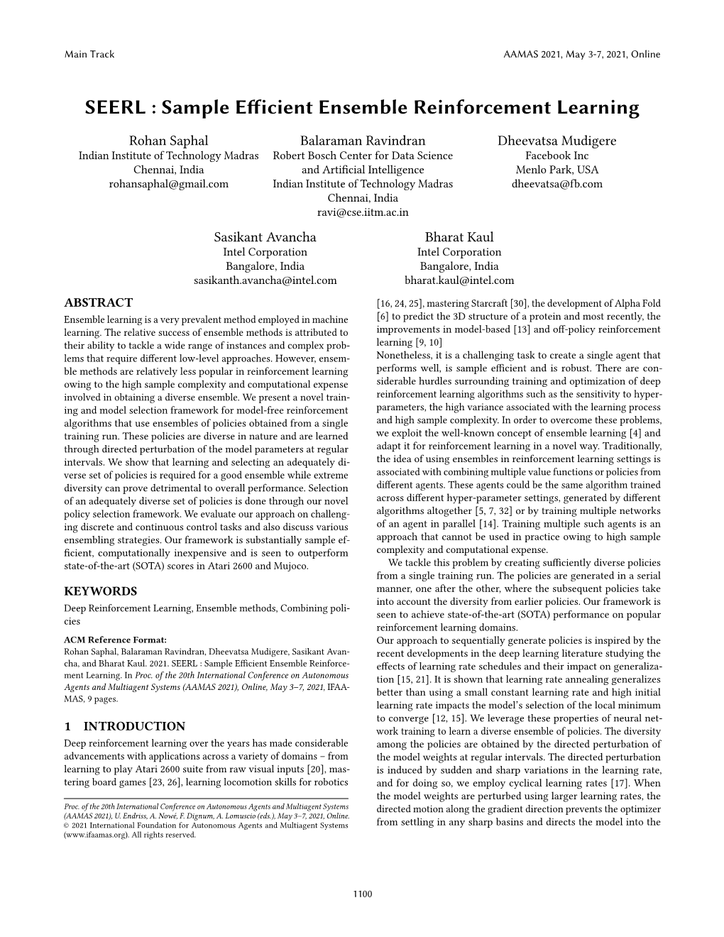 Sample Efficient Ensemble Reinforcement Learning