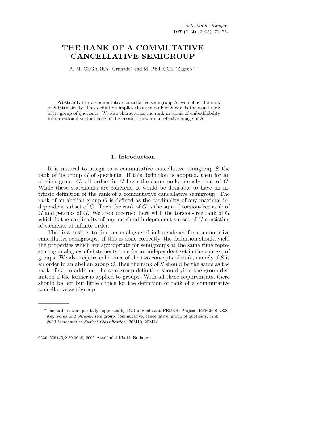 The Rank of a Commutative Cancellative Semigroup