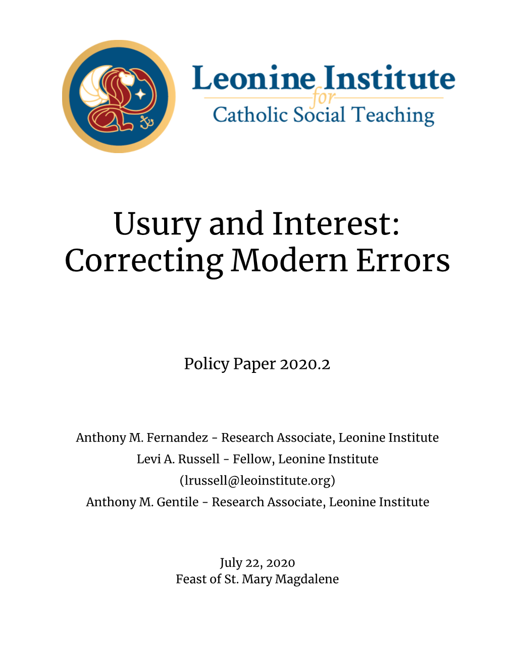 Usury and Interest: Correcting Modern Errors