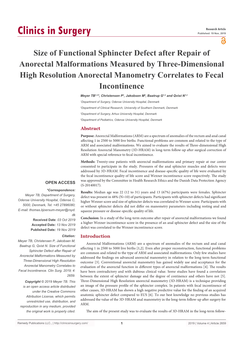 Size of Functional Sphincter Defect After Repair of Anorectal