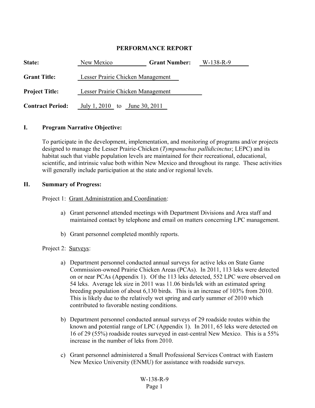 Survey for Active Lesser Prairie-Chicken Leks