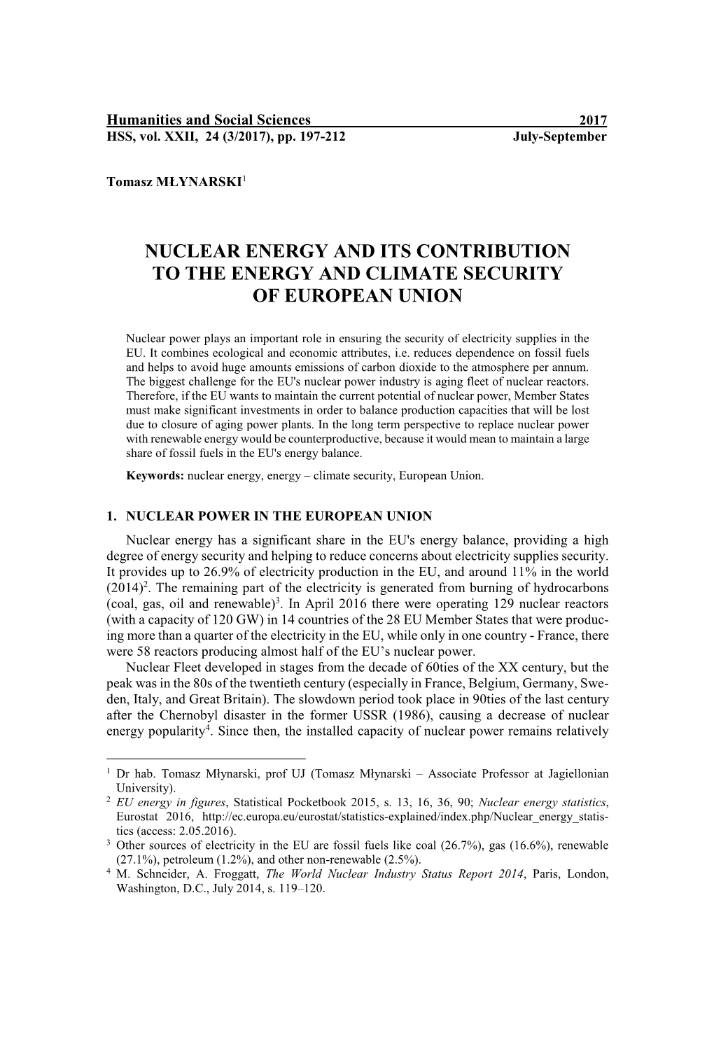 Nuclear Energy and Its Contribution to the Energy and Climate Security of European Union