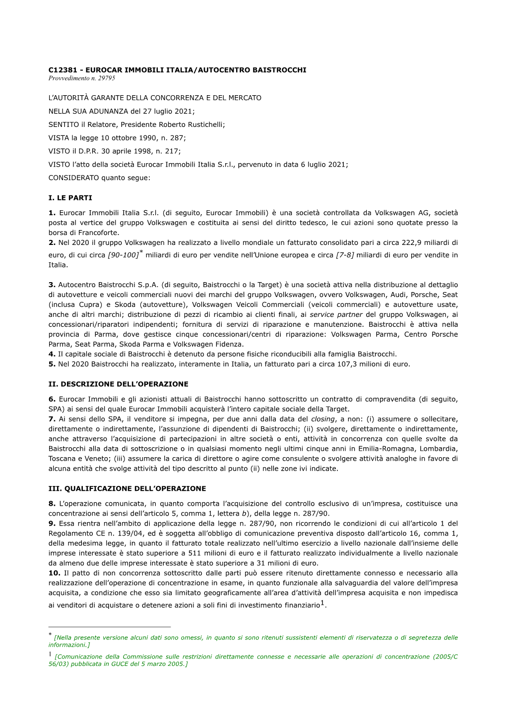 C12381 - EUROCAR IMMOBILI ITALIA/AUTOCENTRO BAISTROCCHI Provvedimento N