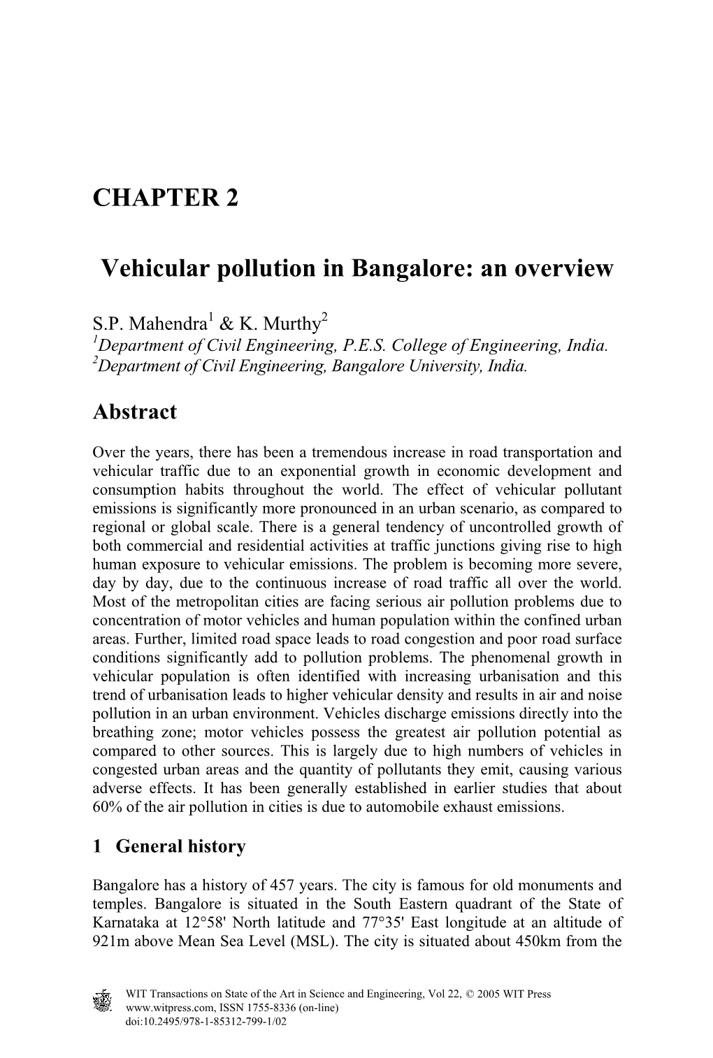 CHAPTER 2 Vehicular Pollution in Bangalore