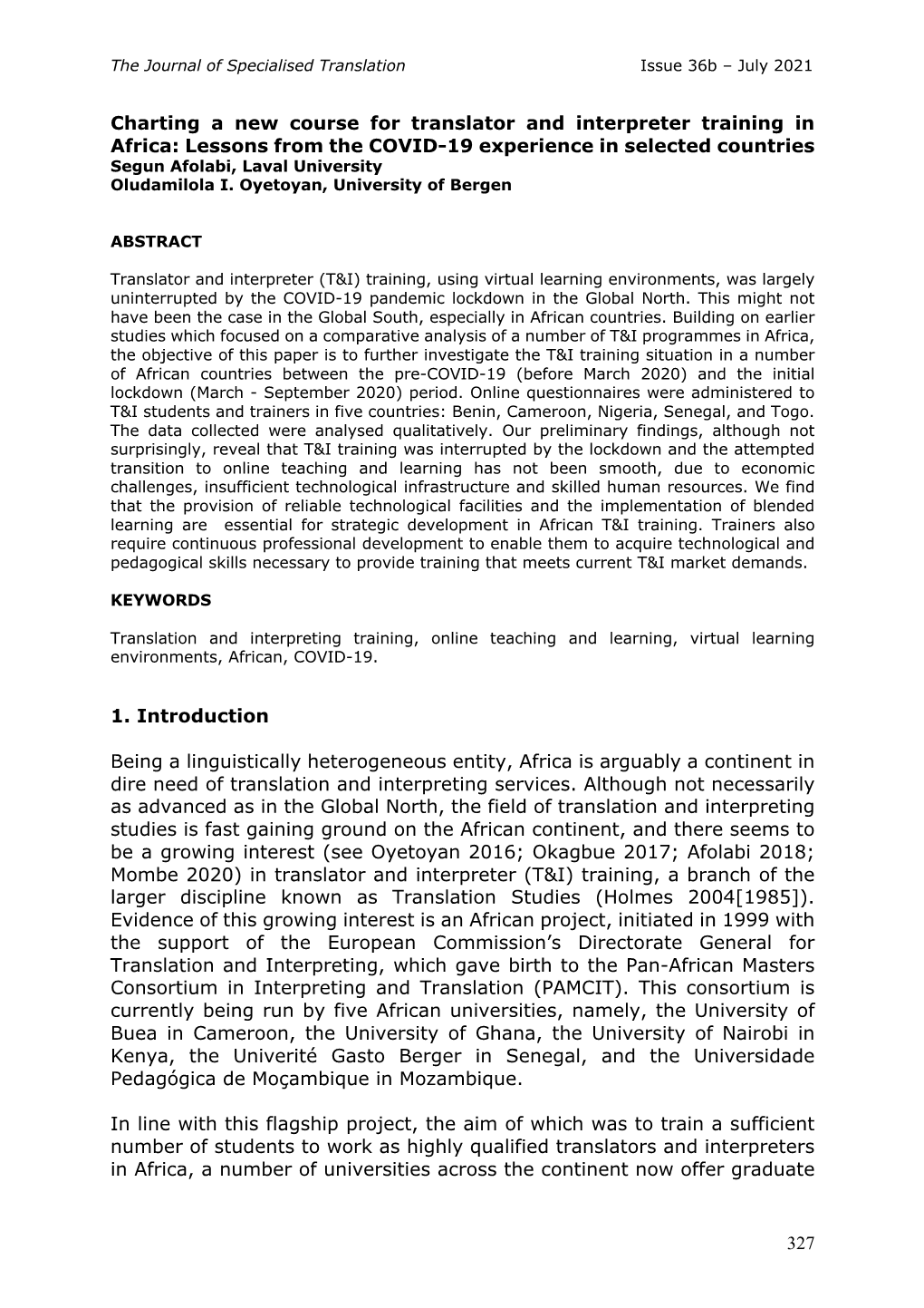 327 Charting a New Course for Translator and Interpreter Training In