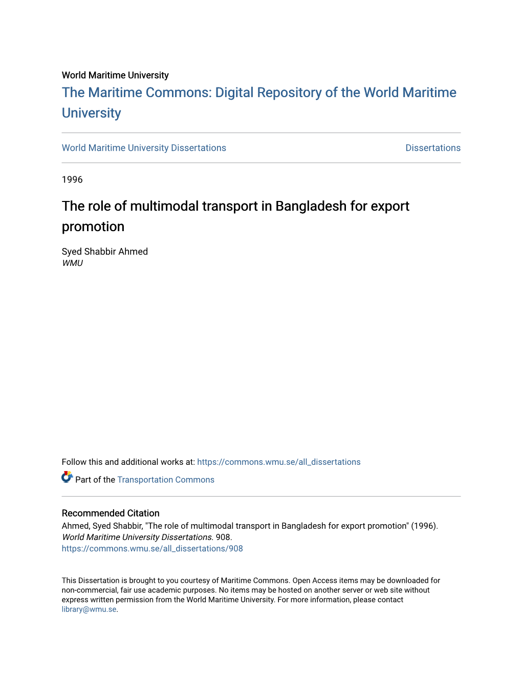 The Role of Multimodal Transport in Bangladesh for Export Promotion