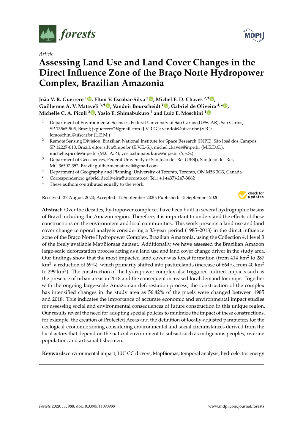 Assessing Land Use and Land Cover Changes in the Direct Influence Zone of the Braço Norte Hydropower Complex, Brazilian Amazoni