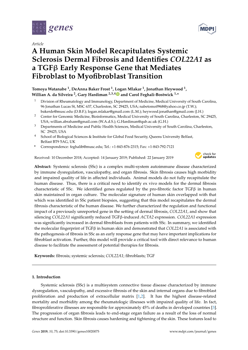 A Human Skin Model Recapitulates Systemic Sclerosis Dermal Fibrosis