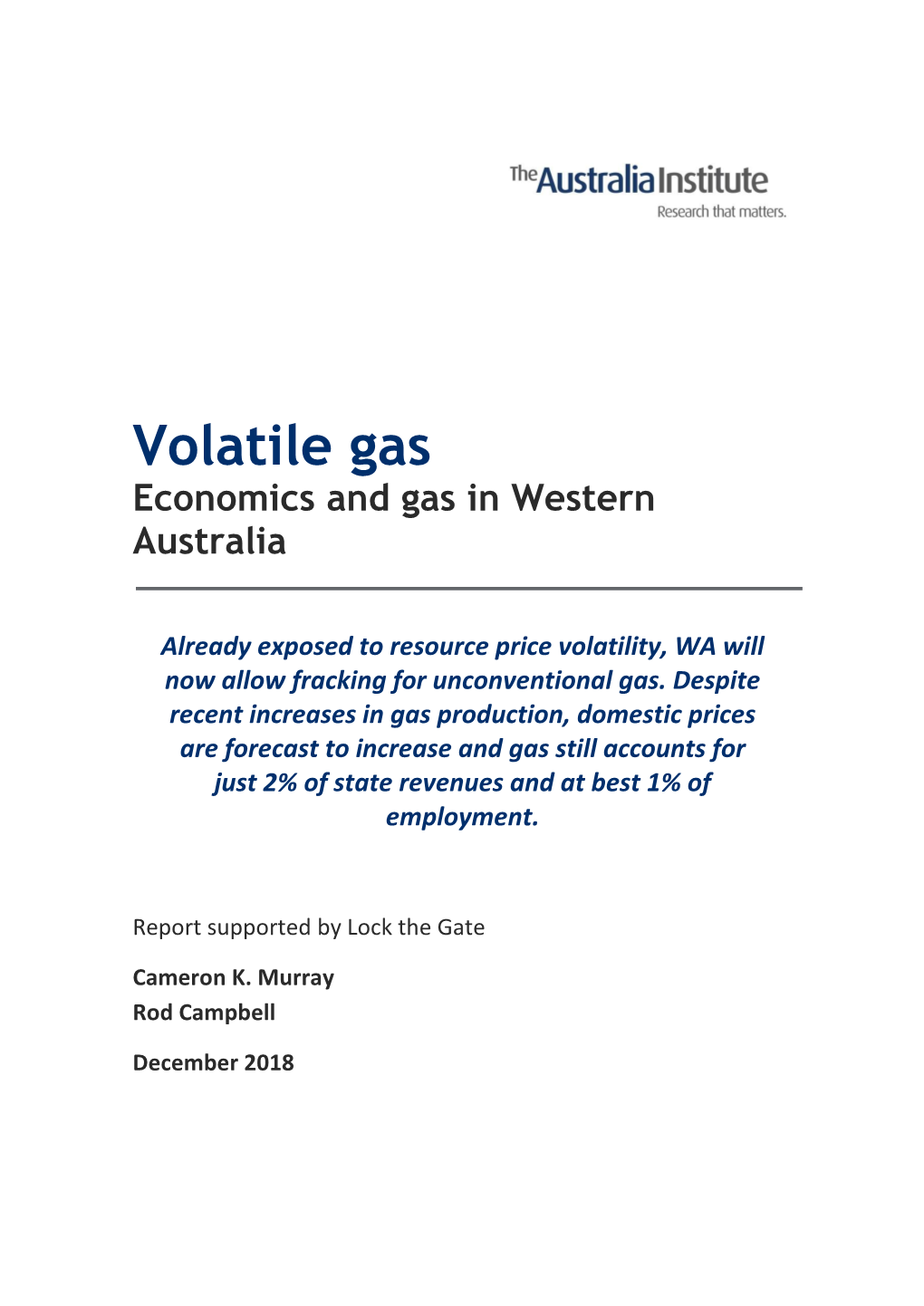 Volatile Gas Economics and Gas in Western Australia