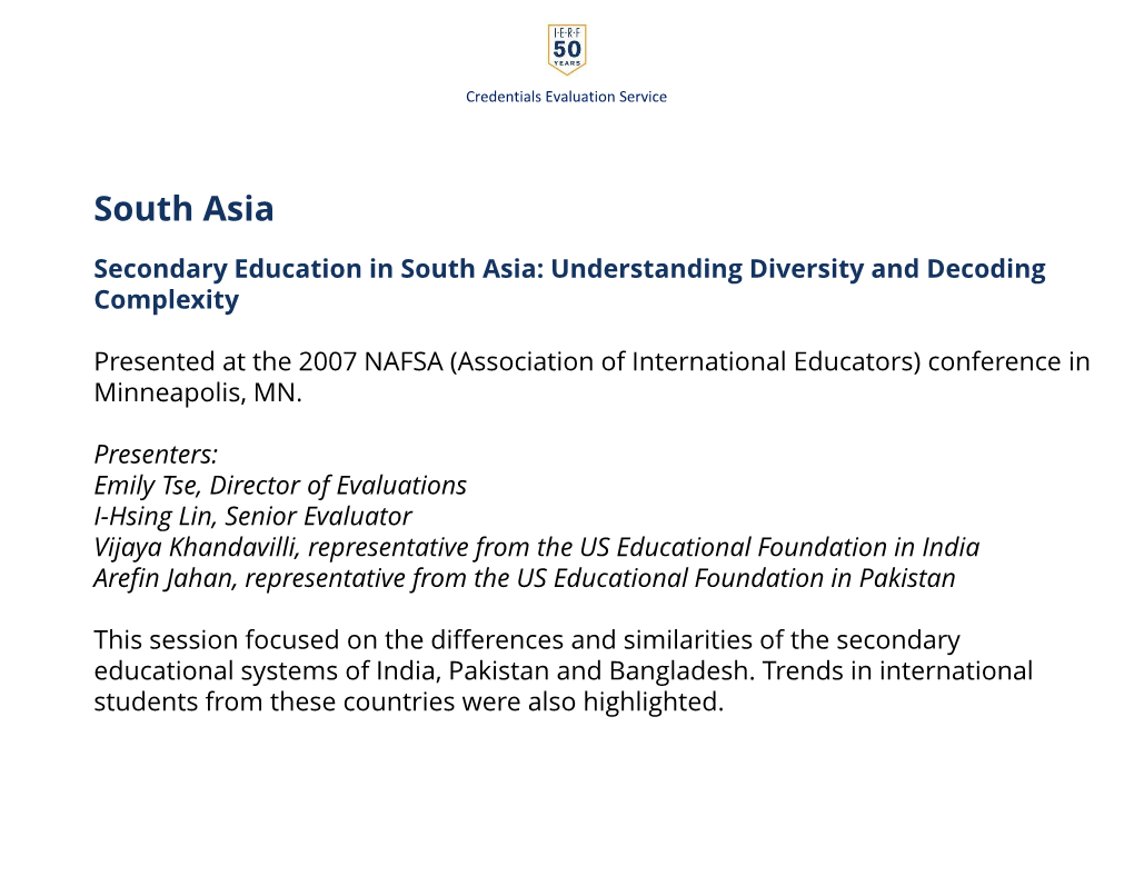 Secondary Education in South Asia: Understanding Diversity and Decoding Complexity