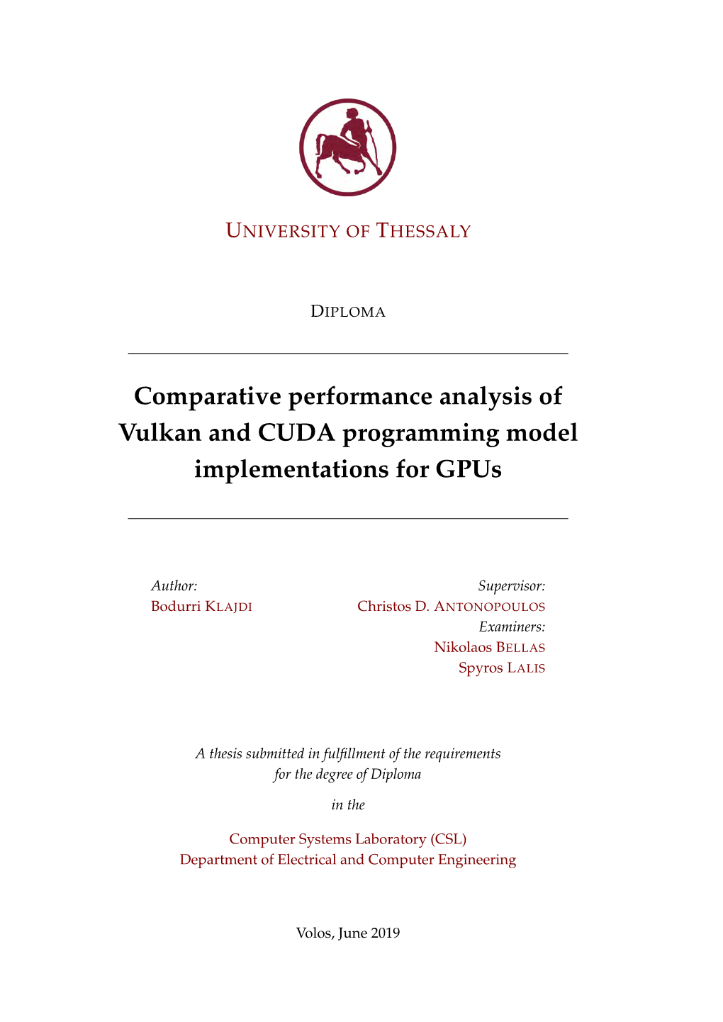 Comparative Performance Analysis of Vulkan and CUDA Programming Model Implementations for Gpus