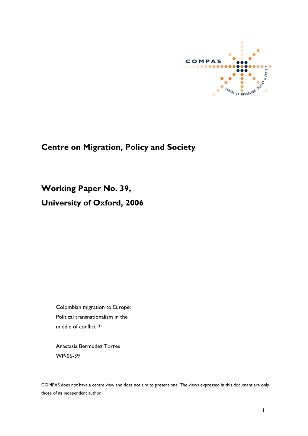 Colombian Migration to Europe: Political Transnationalism in the Middle of Conflict (1)