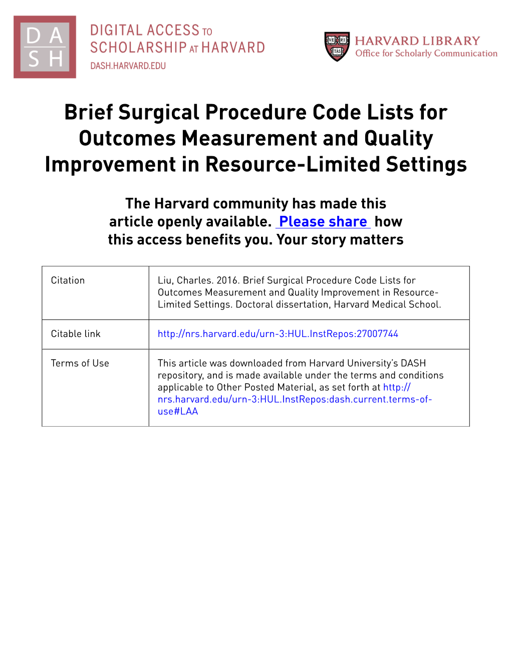 Brief Surgical Procedure Code Lists for Outcomes Measurement and Quality Improvement in Resource-Limited Settings