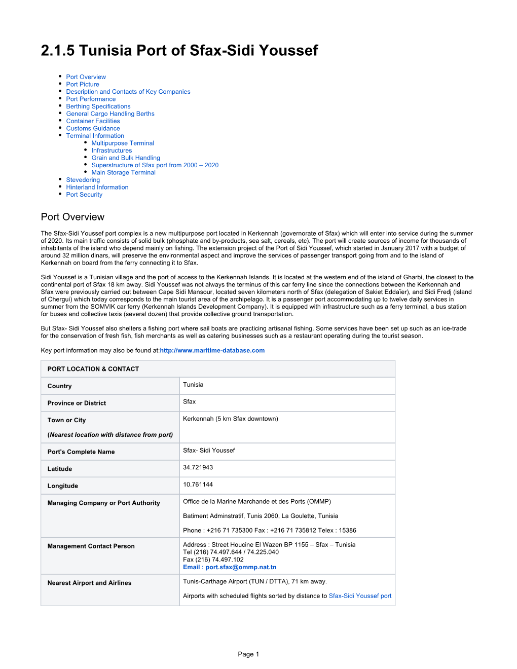 2.1.5 Tunisia Port of Sfax-Sidi Youssef