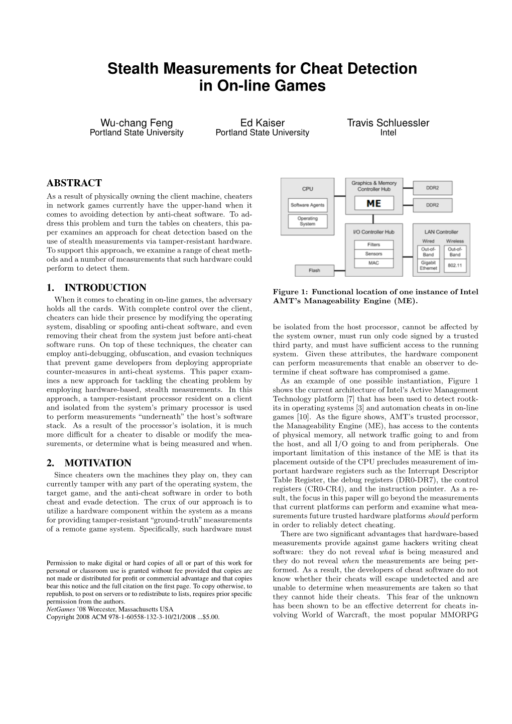 Stealth Measurements for Cheat Detection in On-Line Games