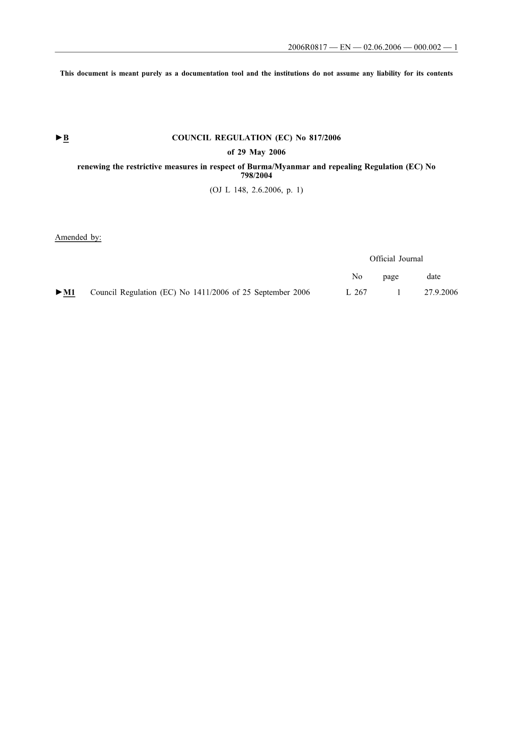 B COUNCIL REGULATION (EC) No 817/2006 of 29