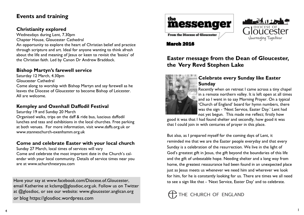 Events and Training Easter Message from the Dean of Gloucester, the Very Revd Stephen Lake