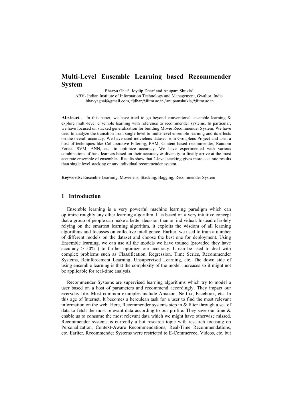 Multi-Level Ensemble Learning Based Recommender System