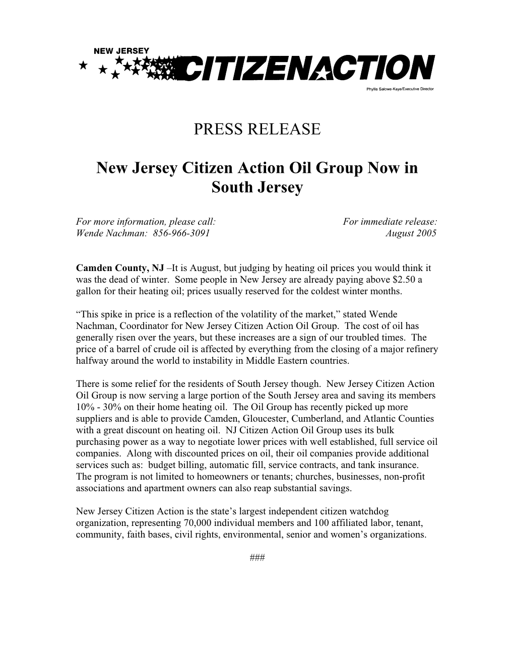 New Jersey Citizen Action Oil Group Now in South Jersey