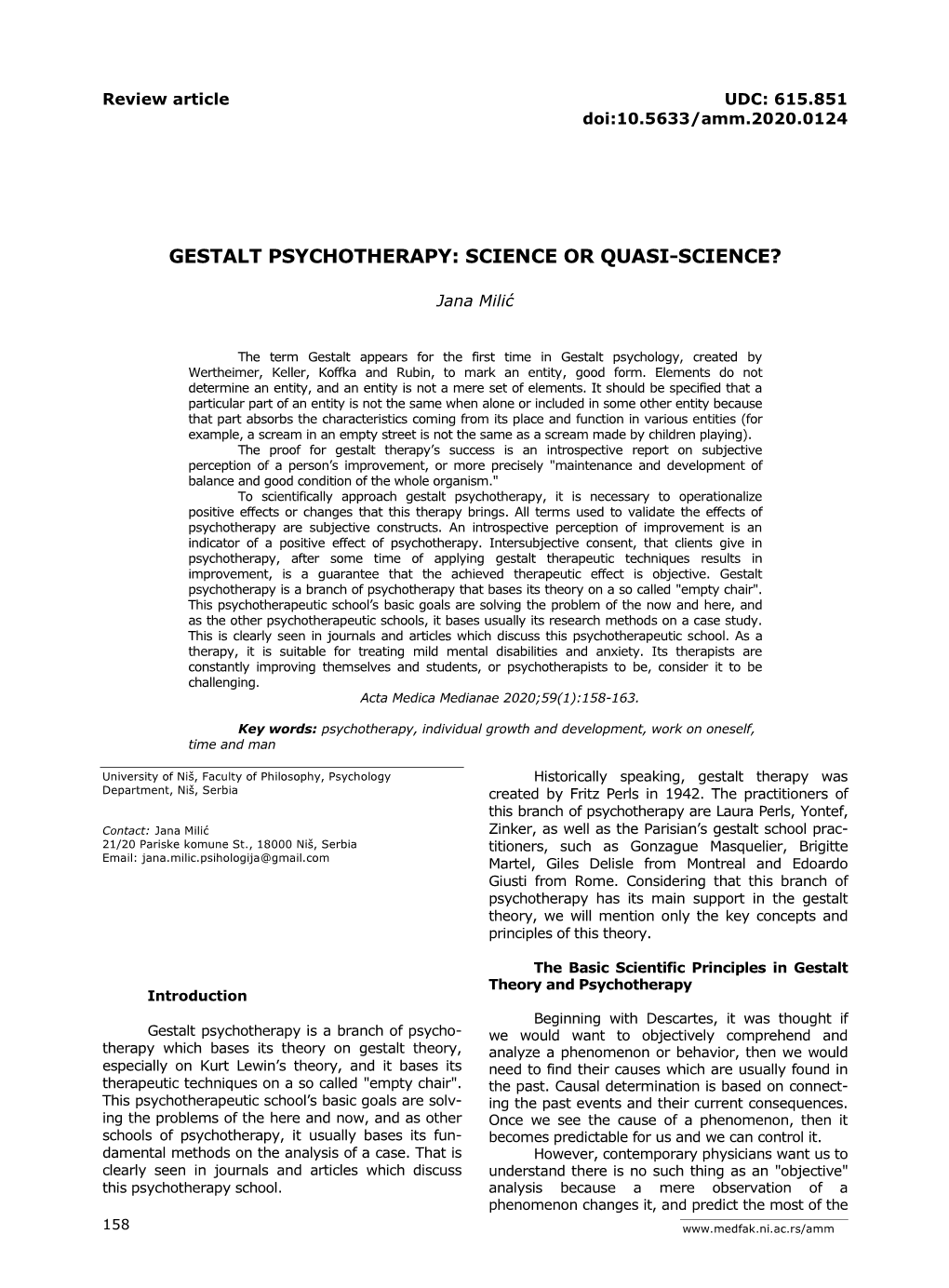 Gestalt Psychotherapy: Science Or Quasi-Science?