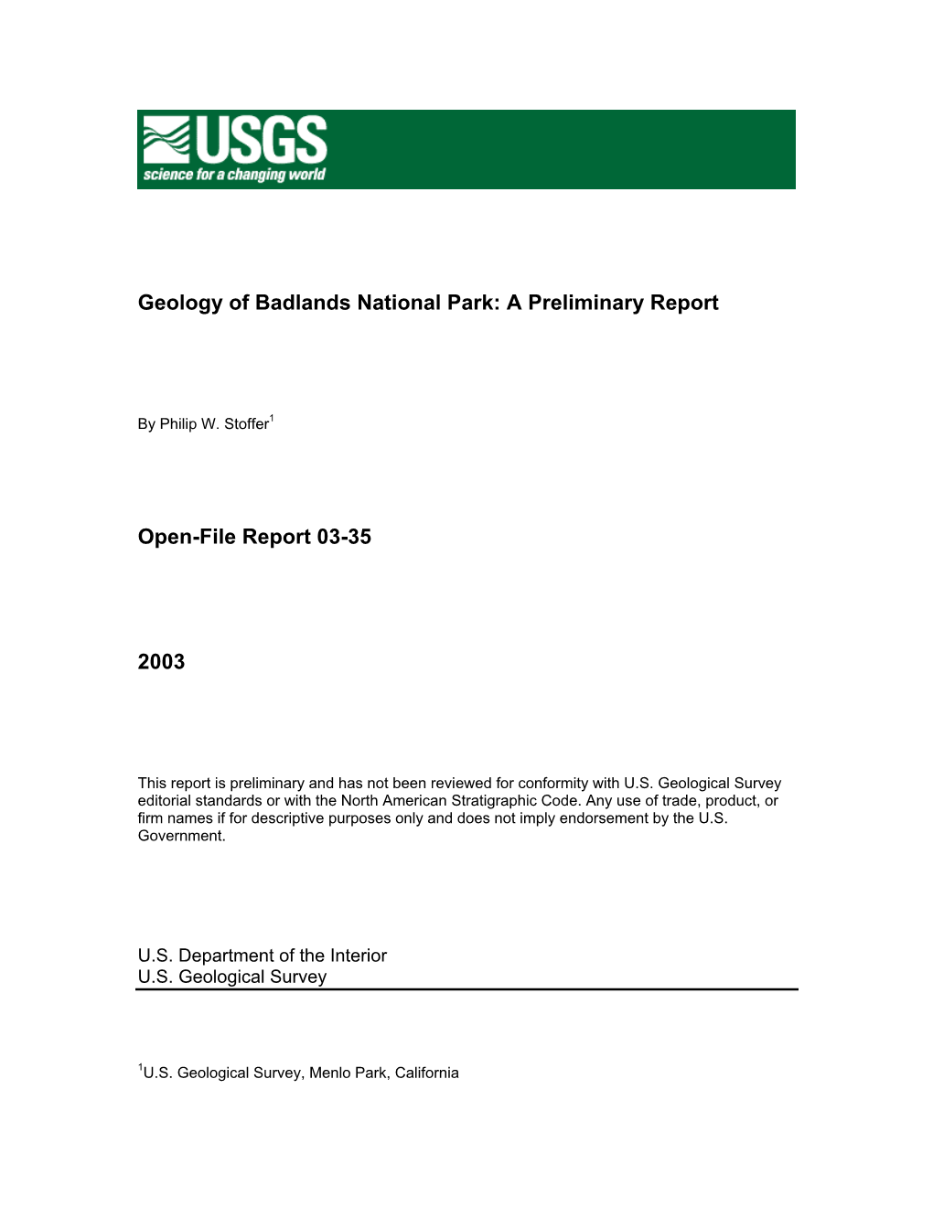 Geology of Badlands National Park: a Preliminary Report