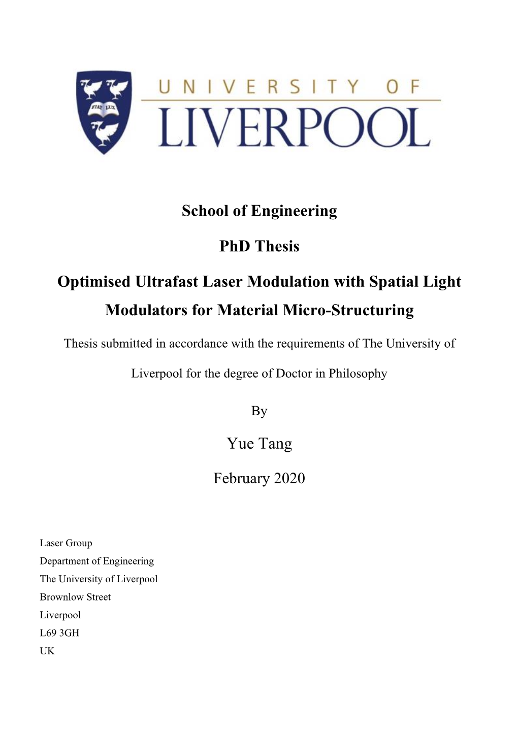 School of Engineering Phd Thesis Optimised Ultrafast Laser
