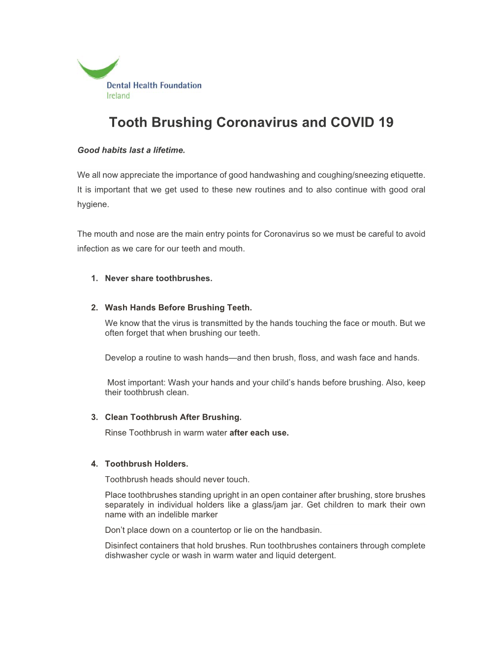 Tooth Brushing Coronavirus and COVID 19