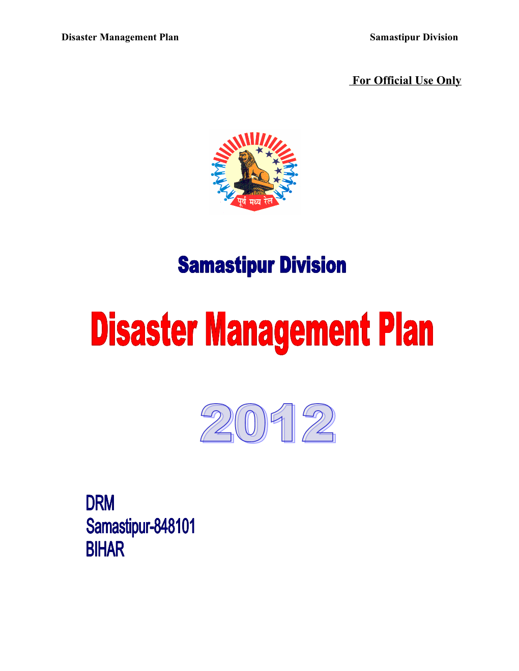 Disaster Management Plan Samastipur Division