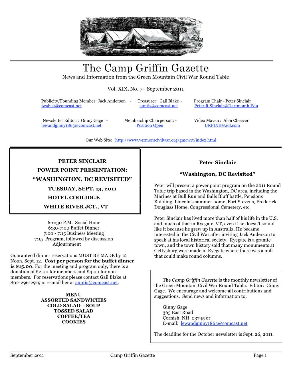 Camp Griffin Gazette News and Information from the Green Mountain Civil War Round Table