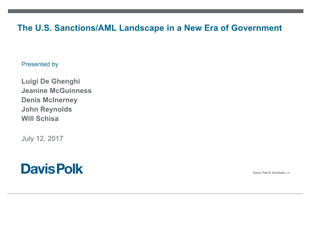 The U.S. Sanctions/AML Landscape in a New Era of Government