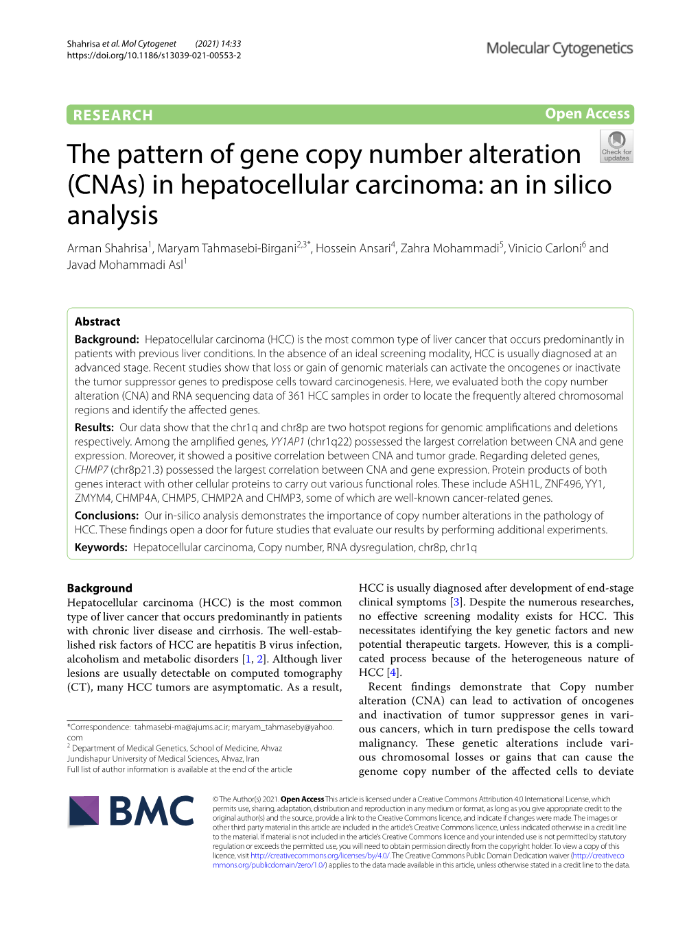 The Pattern of Gene Copy Number Alteration (Cnas) in Hepatocellular