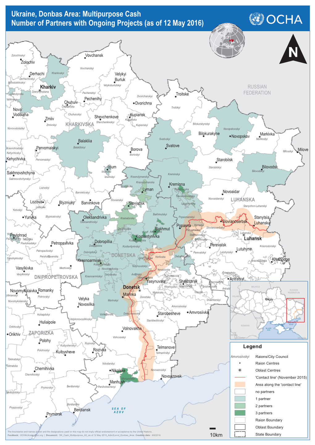 Ukraine, Donbas Area: Multipurpose Cash Number of Partners with Ongoing Projects (As of 12 May 2016)