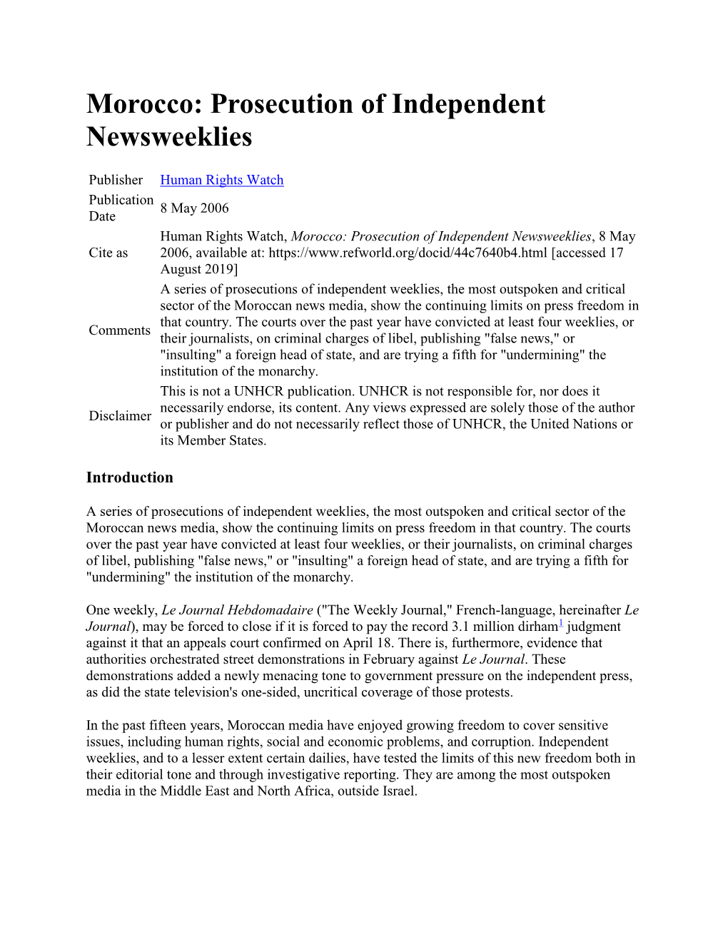 Prosecution of Independent Newsweeklies