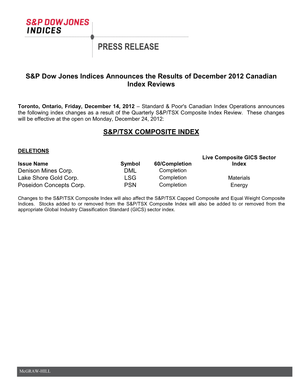 S&P Dow Jones Indices Announces the Results of September 2012