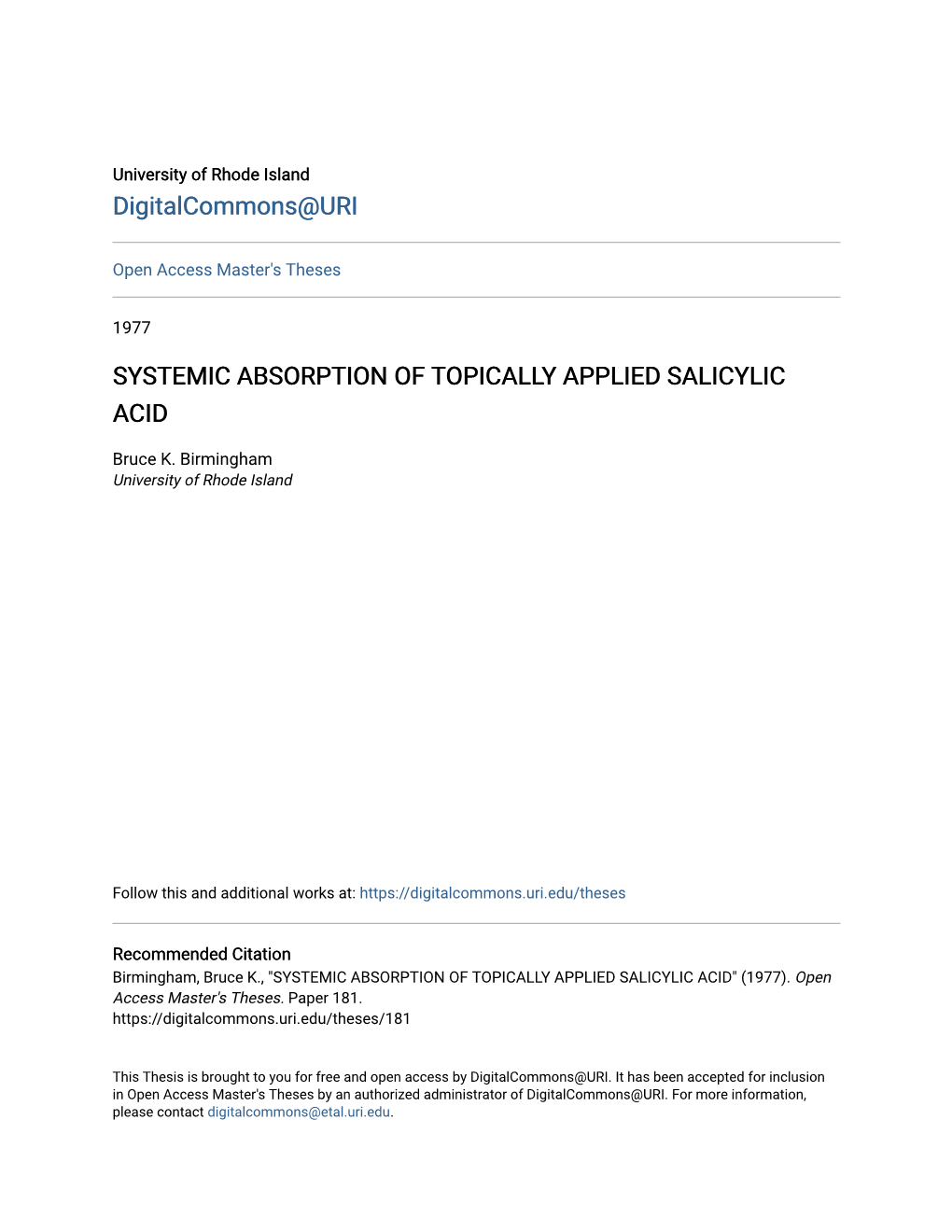 Systemic Absorption of Topically Applied Salicylic Acid