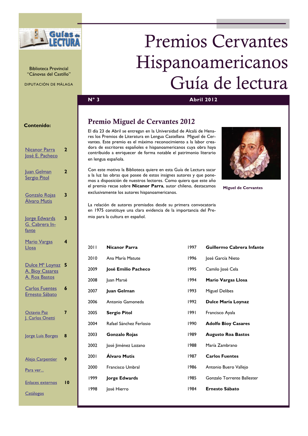 Premios Cervantes Hispanoamericanos Guía De Lectura