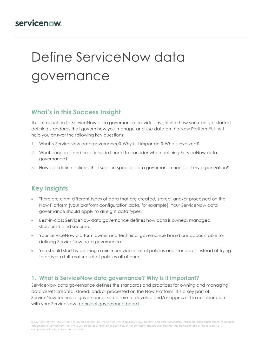 Define Servicenow Data Governance