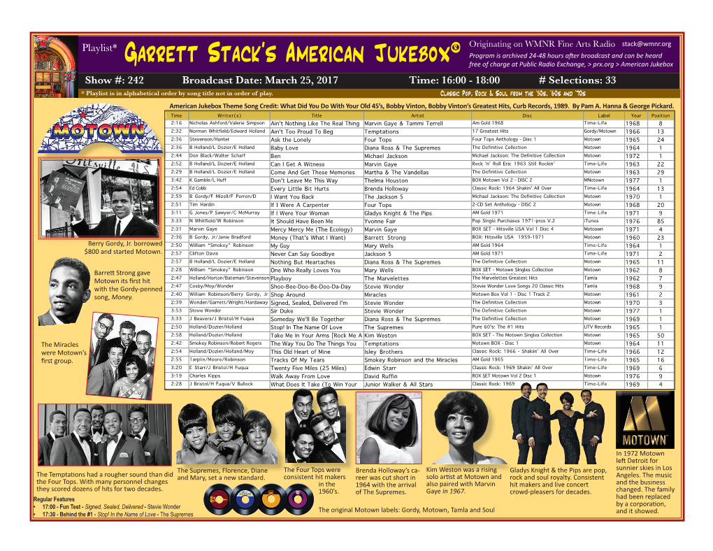 Garrett Stack's American Jukebox® Originating on WMNR Fine Arts Radio