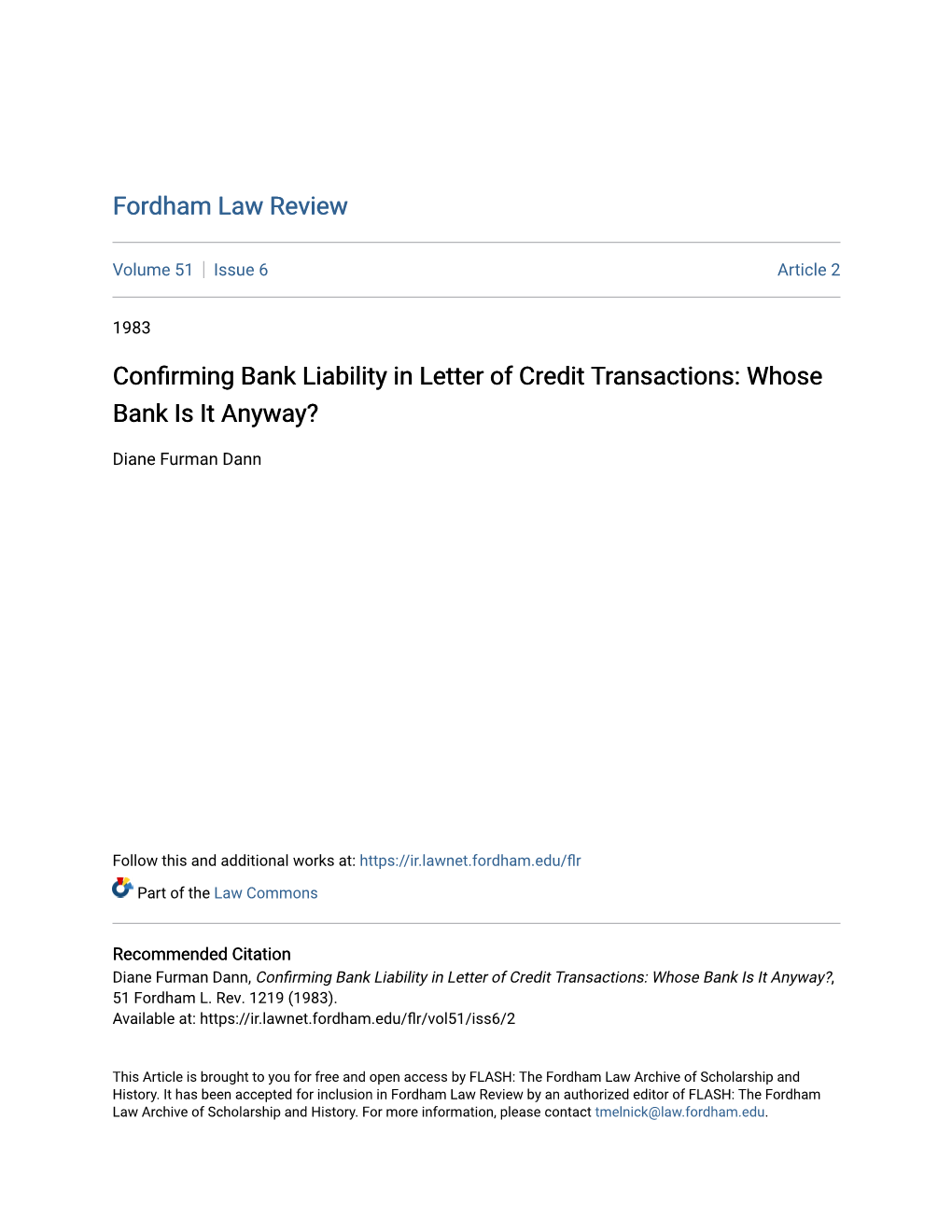 Confirming Bank Liability in Letter of Credit Transactions: Whose Bank Is It Anyway?